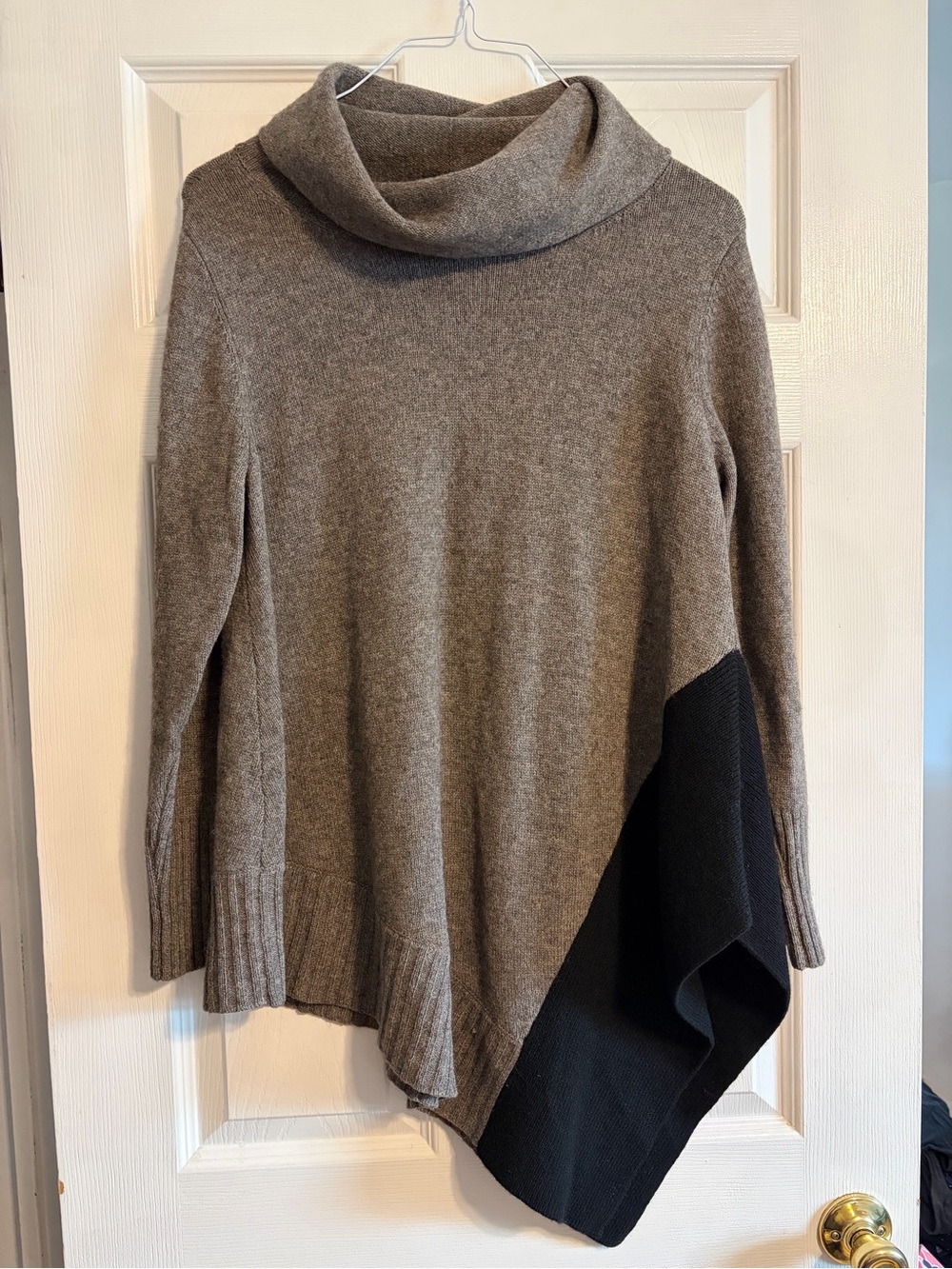 Eileen Fisher Yak Merino Wool Asymmetrical Cowl Neck Colorblock Sweater M